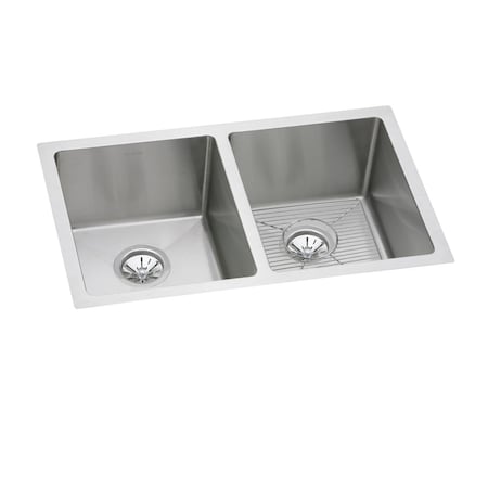 Elkay Crosstown 16 Gauge Stainless Steel 30-3/4 X 18-1/2 X 8 Equal Double Bowl Undermount Sink Kit EFRU3118DBG